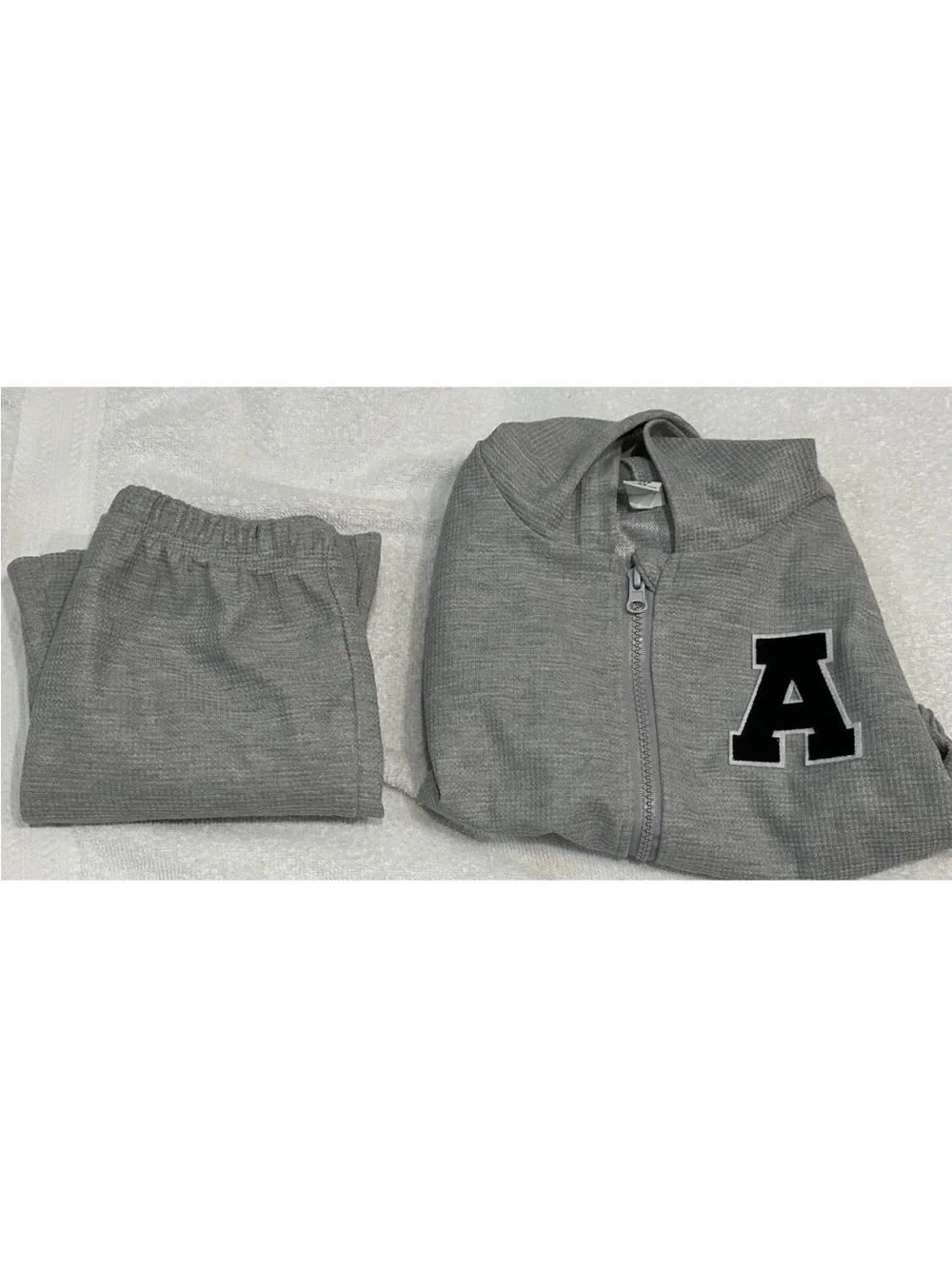 SHEIN Gray Kids Zip-Up Jogger Set with 'A' Patch
